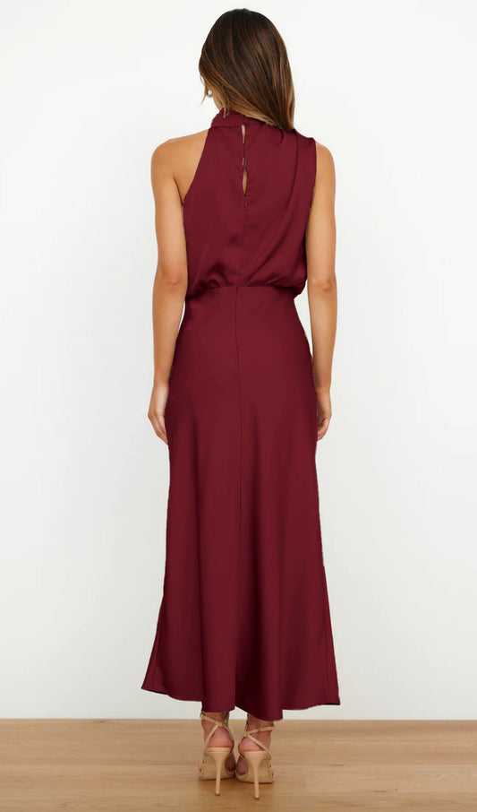 Asymmetric Satin Midi Dress