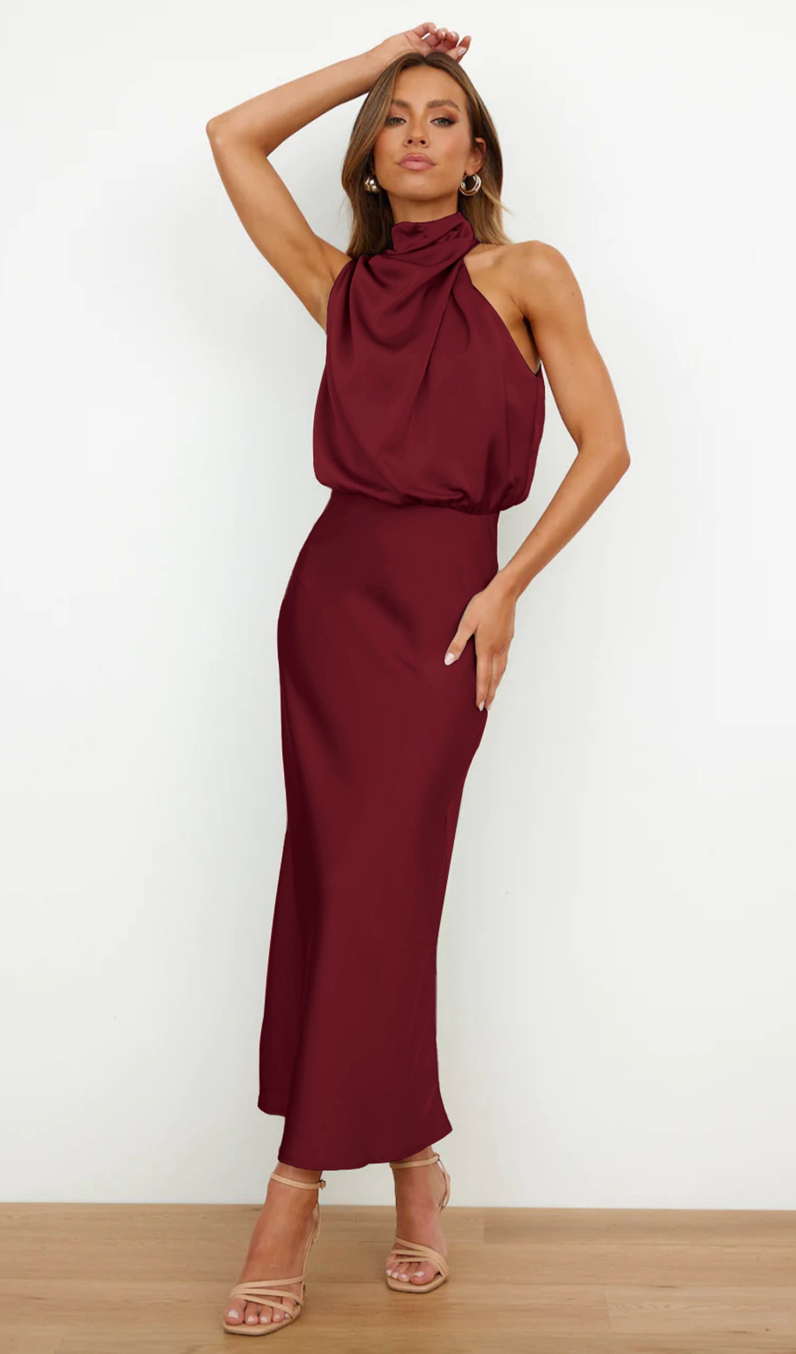 Asymmetric Satin Midi Dress