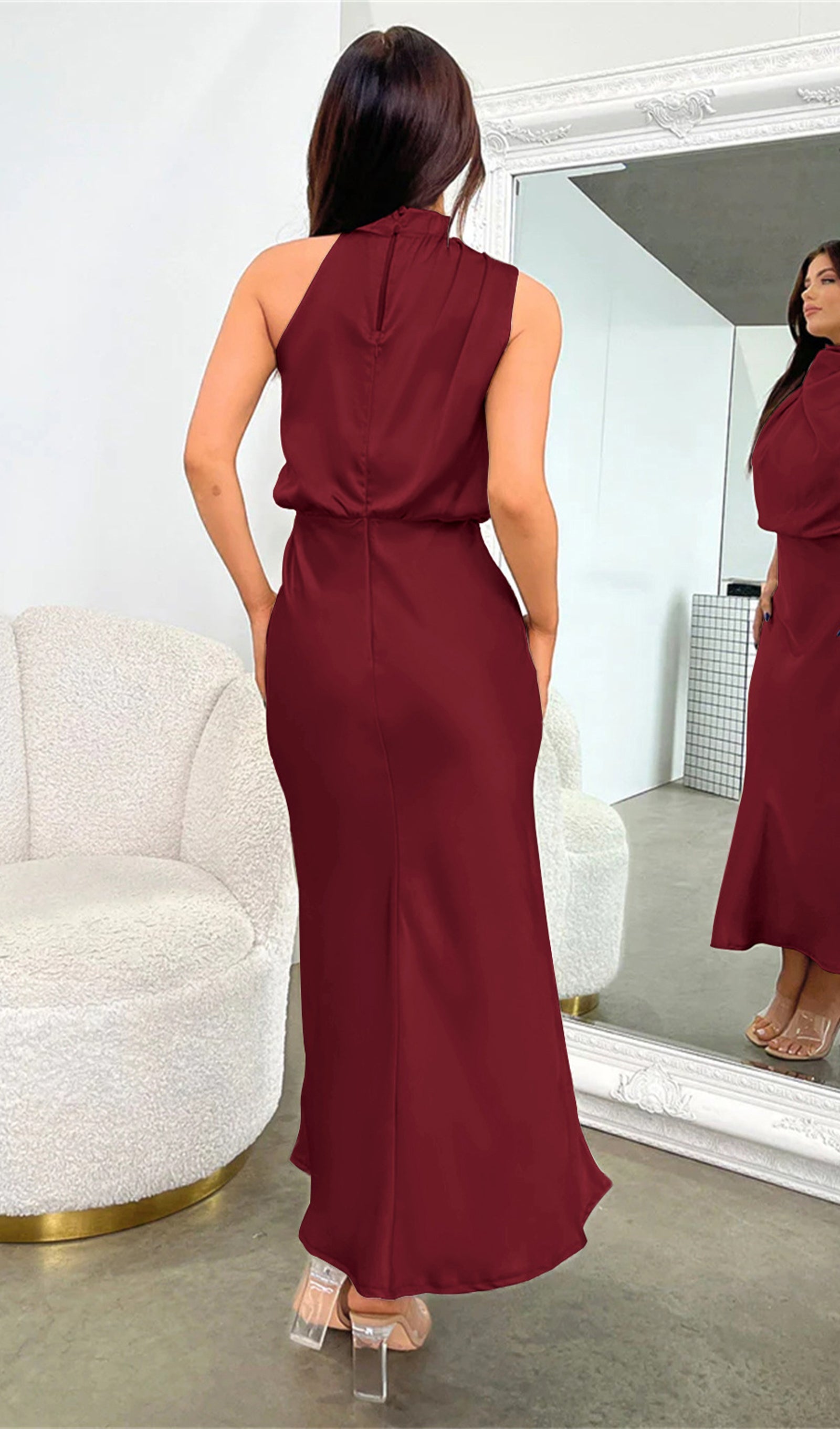 Asymmetric Satin Midi Dress