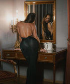 High-Neck Sleeveless Lace-Splicing Ruched-Waist Backless Bodycon Dress