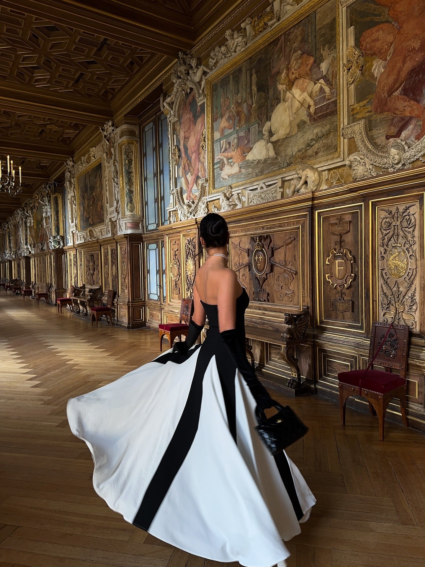 Black and White Pleated Chiffon Maxi Dress