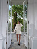 Satin ruched long-sleeve backless dress