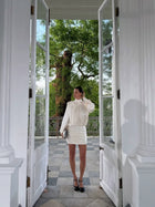 Satin ruched long-sleeve backless dress