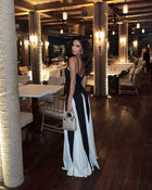 Black and White Pleated Chiffon Maxi Dress