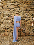 Crew-Neck Draped Crop Top and Ruched Draped Mini Skirt Two-Piece Set