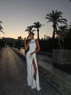 High-Neck Sleeveless High-Slit Dress