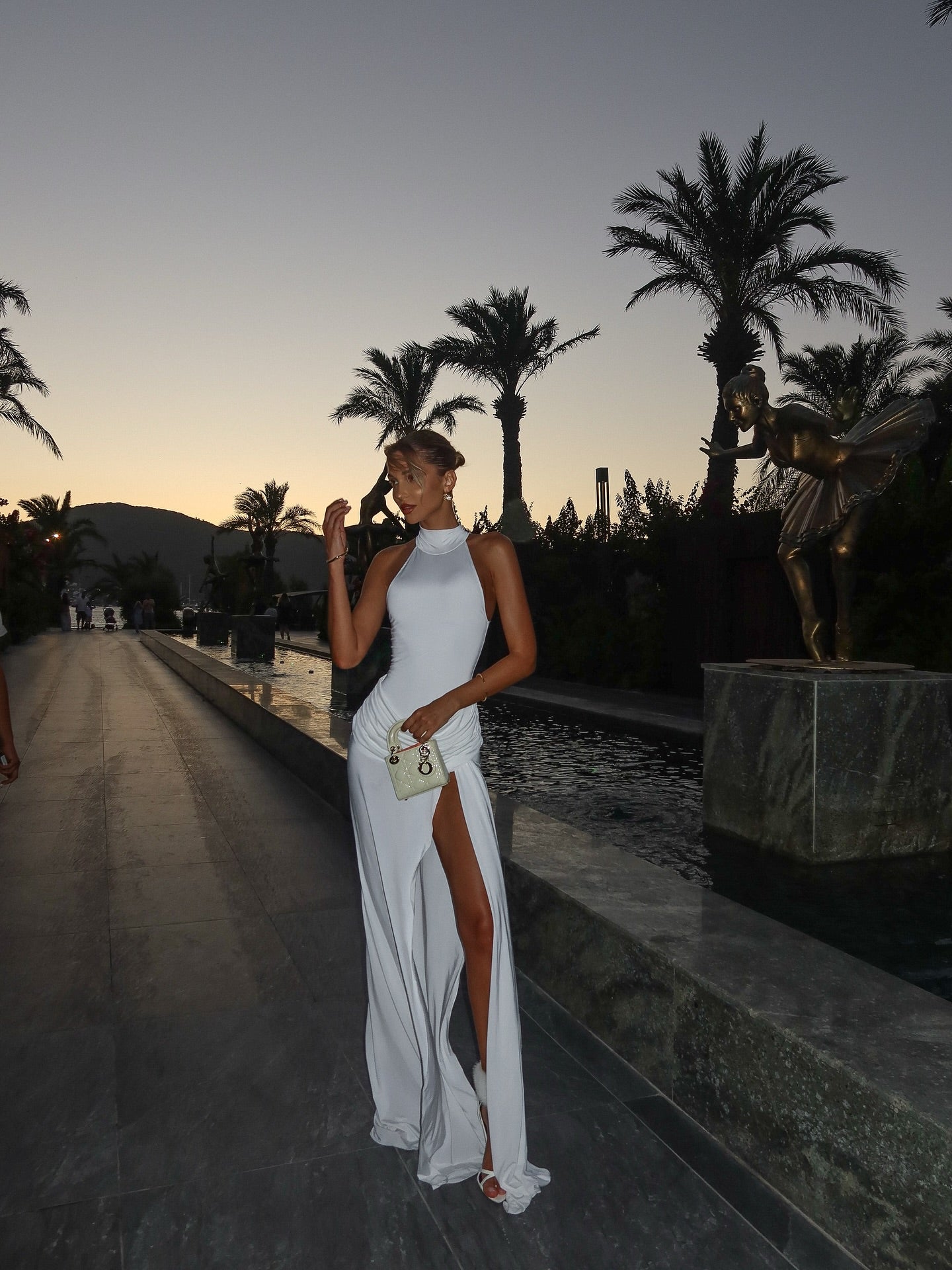 High-Neck Sleeveless High-Slit Dress