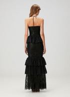 Strapless Corset-Style Halter-Tie 3D Floral Lace Dress