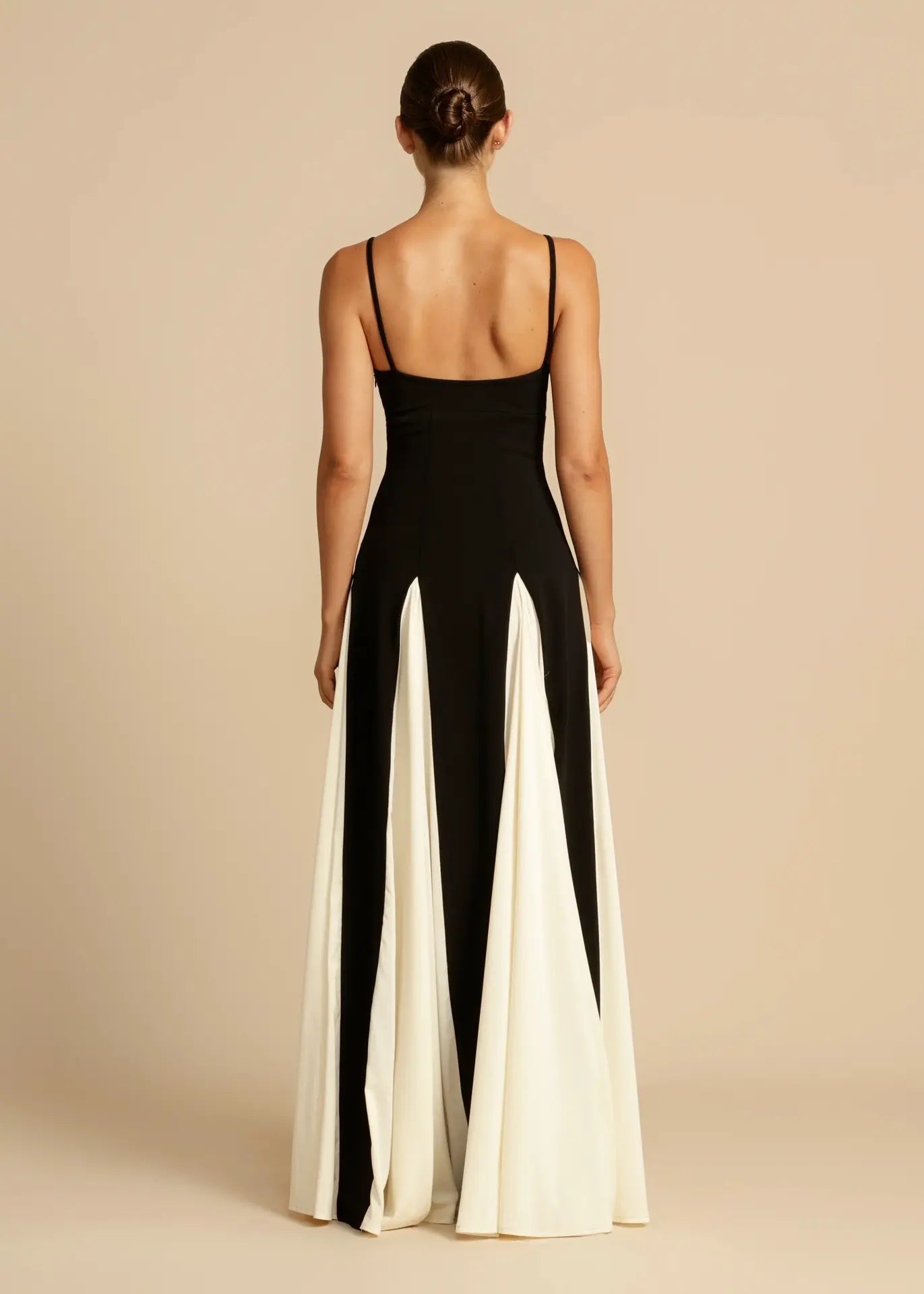 Black and White Pleated Chiffon Maxi Dress