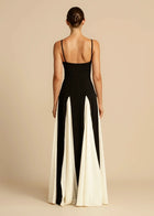 Black and White Pleated Chiffon Maxi Dress