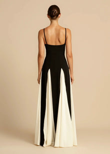 Black and White Pleated Chiffon Maxi Dress