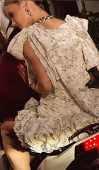 Printed Shoulder Bowknot Mini Dress