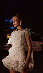 Printed Shoulder Bowknot Mini Dress