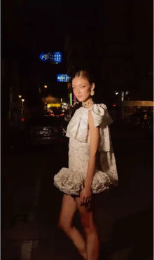 Printed Shoulder Bowknot Mini Dress