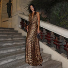 Leopard Print Halter Tie-Backless Maxi Dress