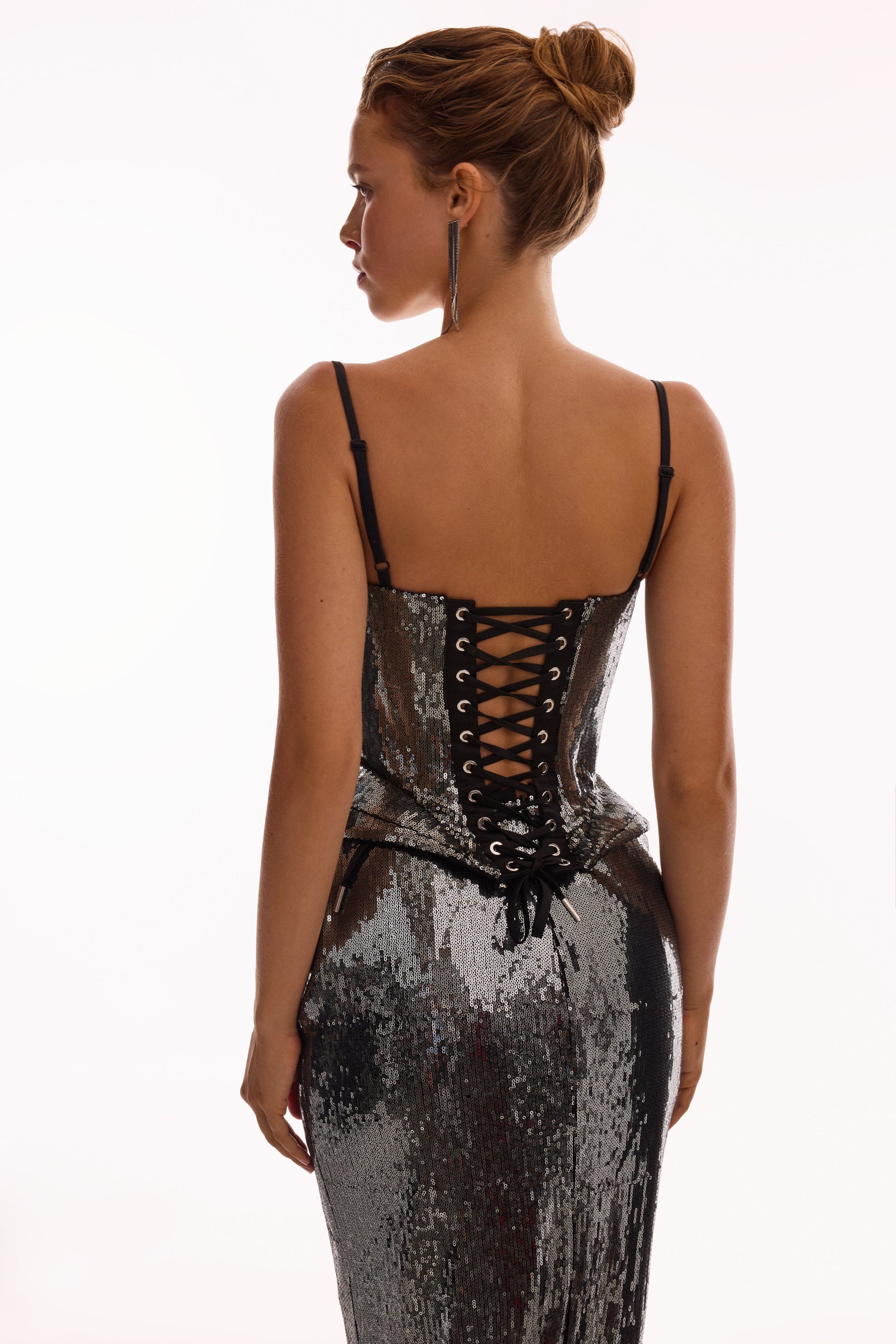 Sequin Spaghetti Strap Corset Top and Skirt Two-Piece Set