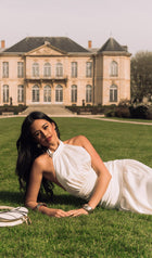 Satin Halter Draped Bodice Maxi Dress