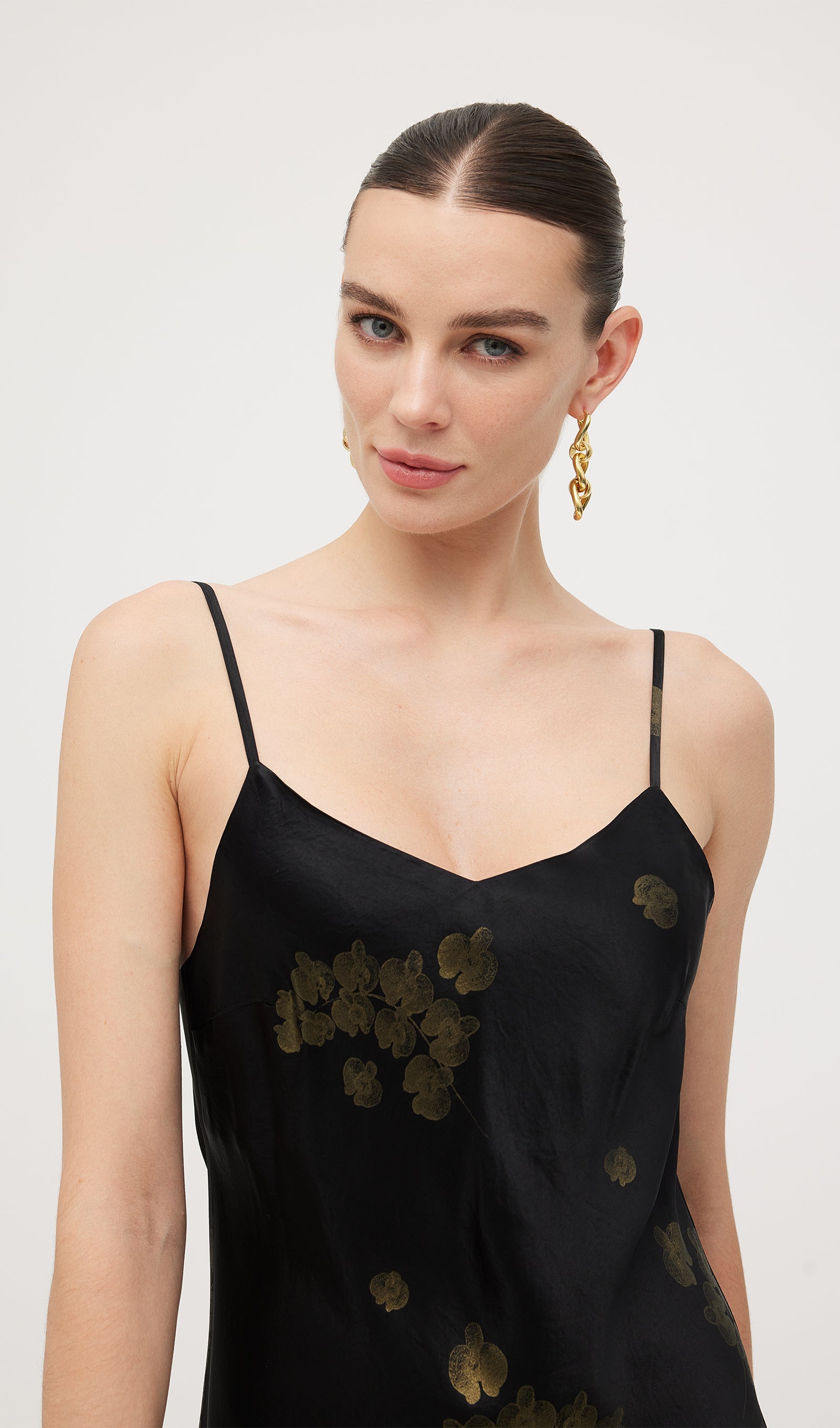 Floral Satin V-Neck Midi Slip Dress