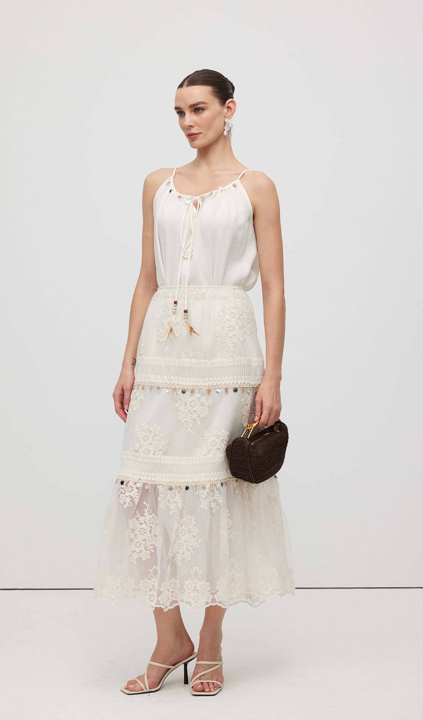 Lace Embroidery Bohemian Midi Skirt