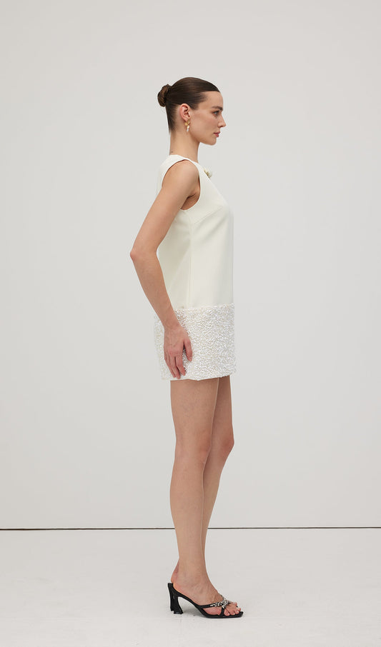 Sleeveless Bow Sequined Mini Dress