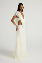 Chiffon V-Neck Ruffle Top and Maxi Skirt Two-Piece Set