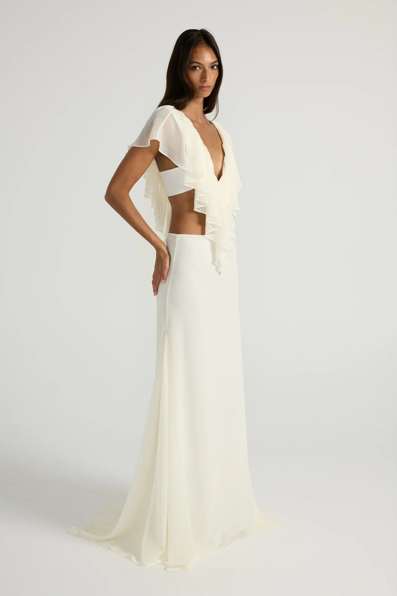 Chiffon V-Neck Ruffle Top and Maxi Skirt Two-Piece Set