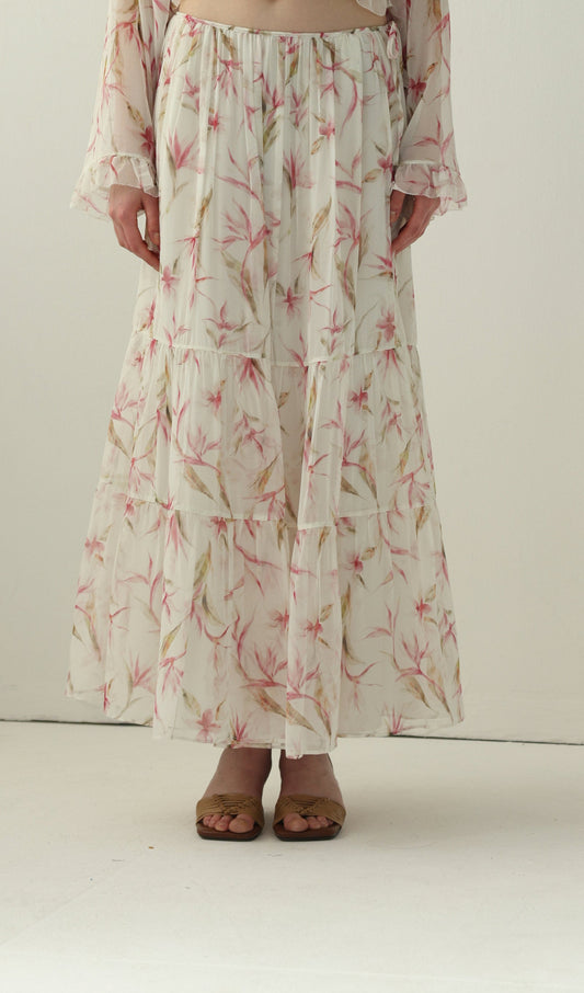 Floral Silk Ruffle Two Piece Sets