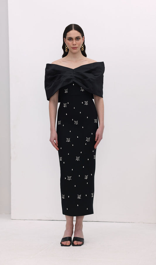 Off Shoulder Diamond Midi Dress