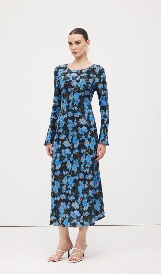 Floral Print Silk Midi Dress