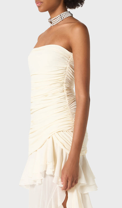 Bustier Chiffon Flounces Midi Dress