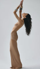 Slim Fit Plain Pleated Maxi Dress