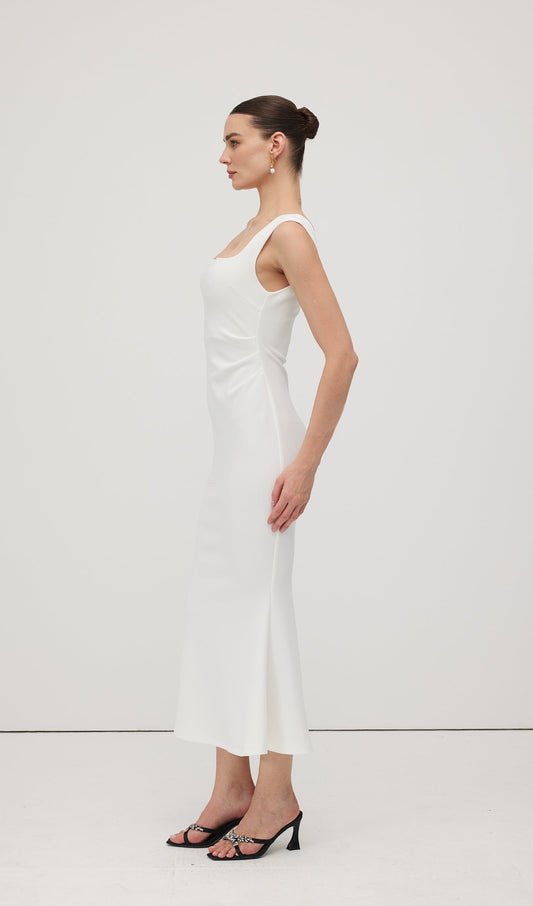 Square Neck Crepe Midi Dress