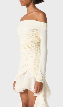 Jersey With Chiffon Train Mini Dress