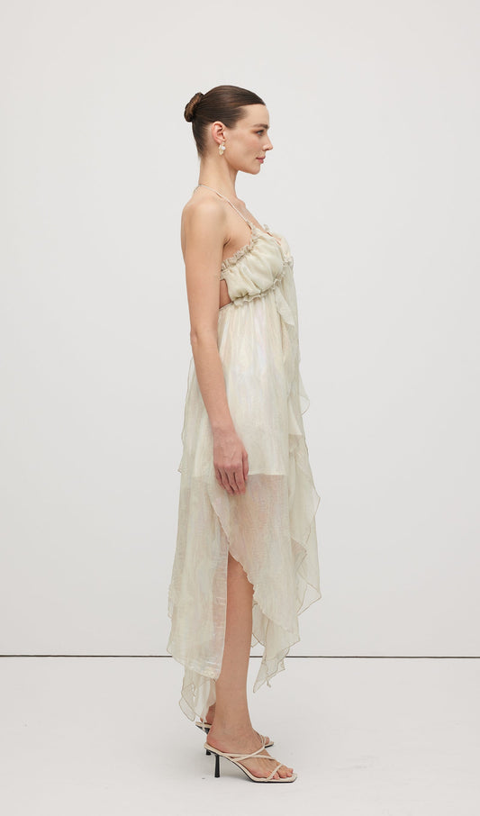 Halter Tulle Pleated Midi Dress