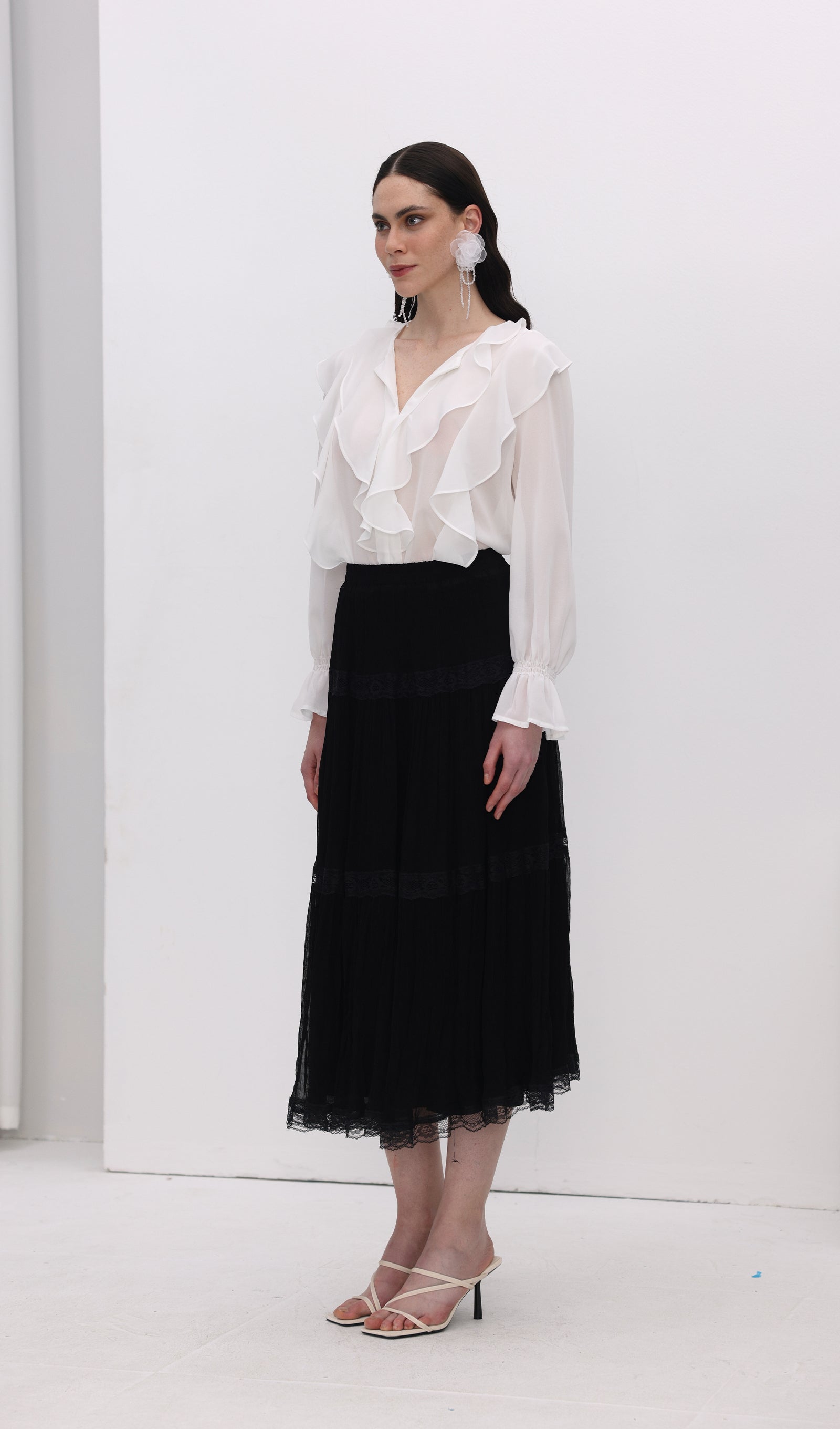 Solid Pleated Midi Skirt