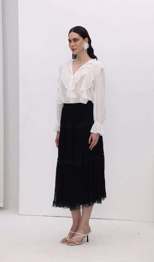 Solid Pleated Midi Skirt