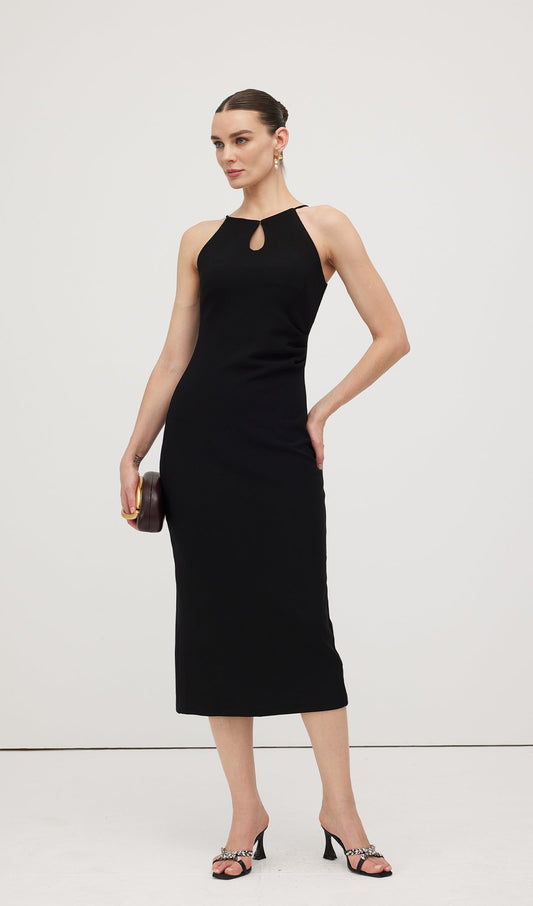 Solid Keyhole Cutout Midi Dress