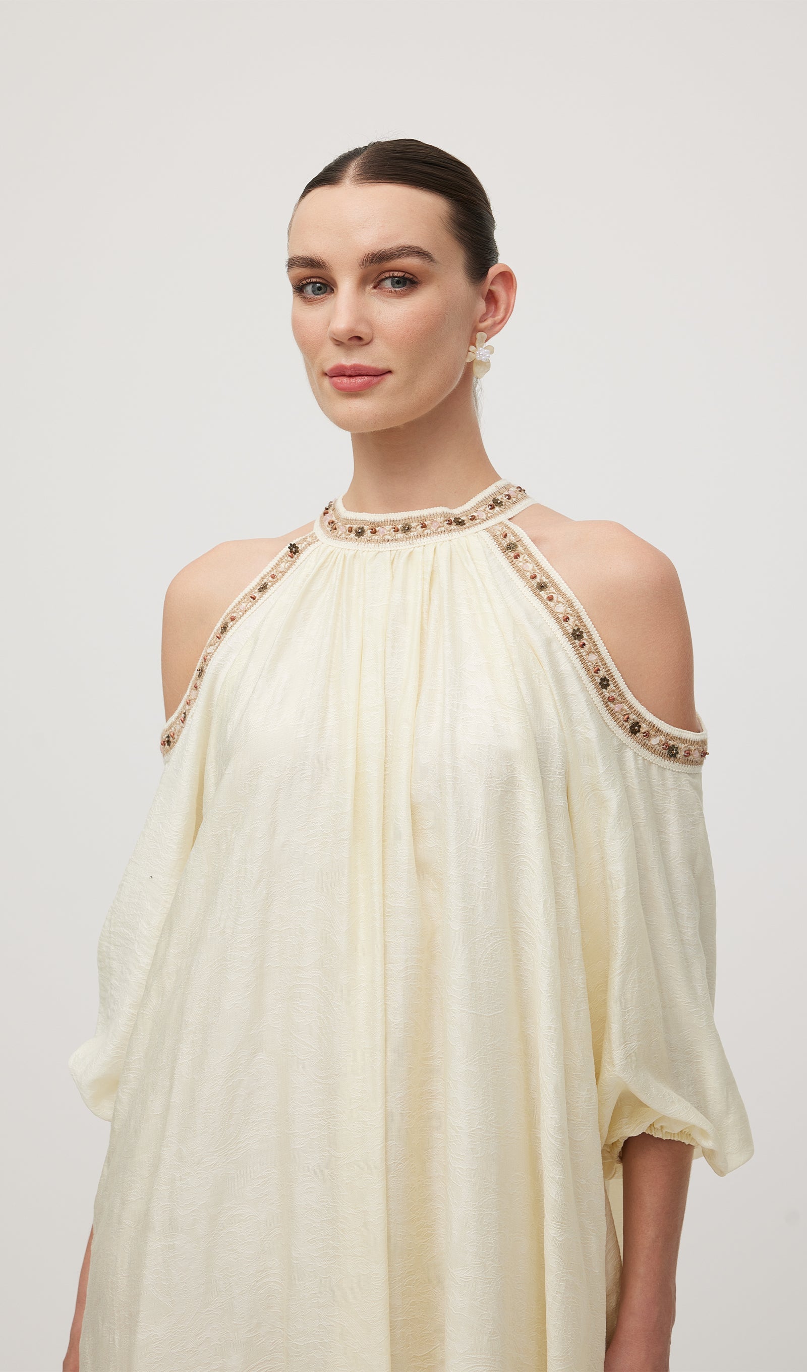 Embroidered Off Shoulder Midi Dress