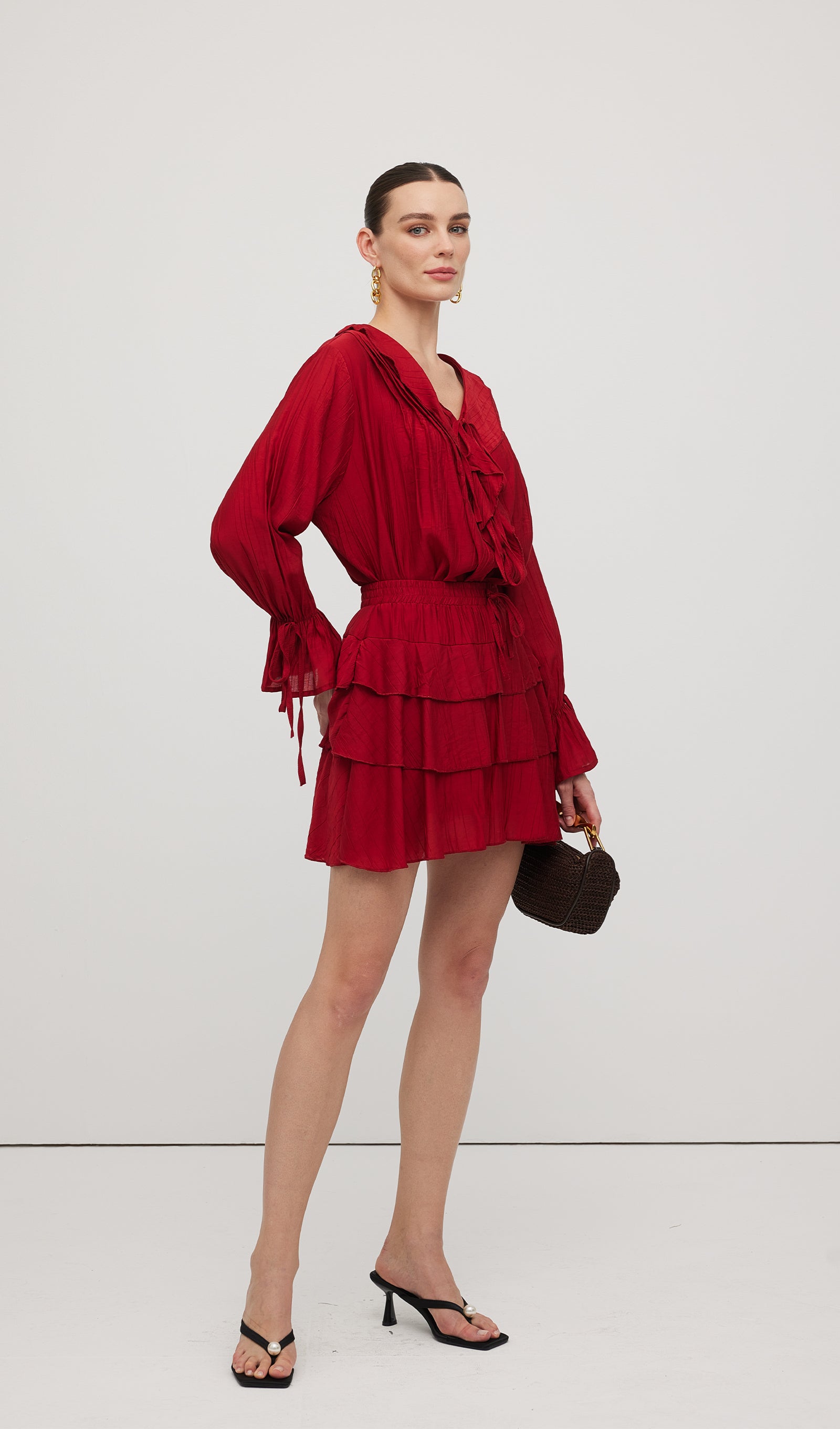 Ruffled Layered Mini Skirt Two Piece Sets