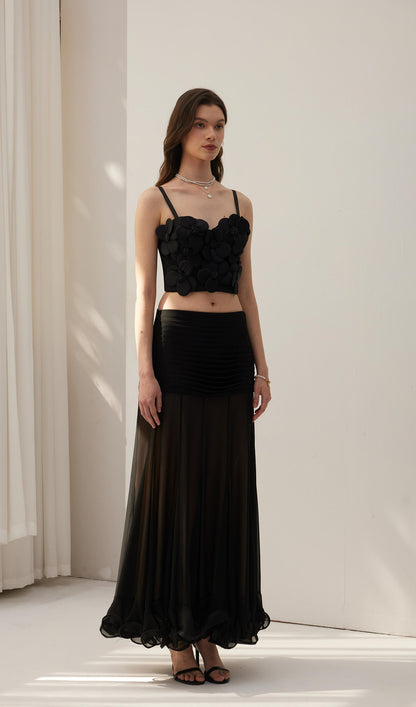 Flower Embellished Bra Top Black