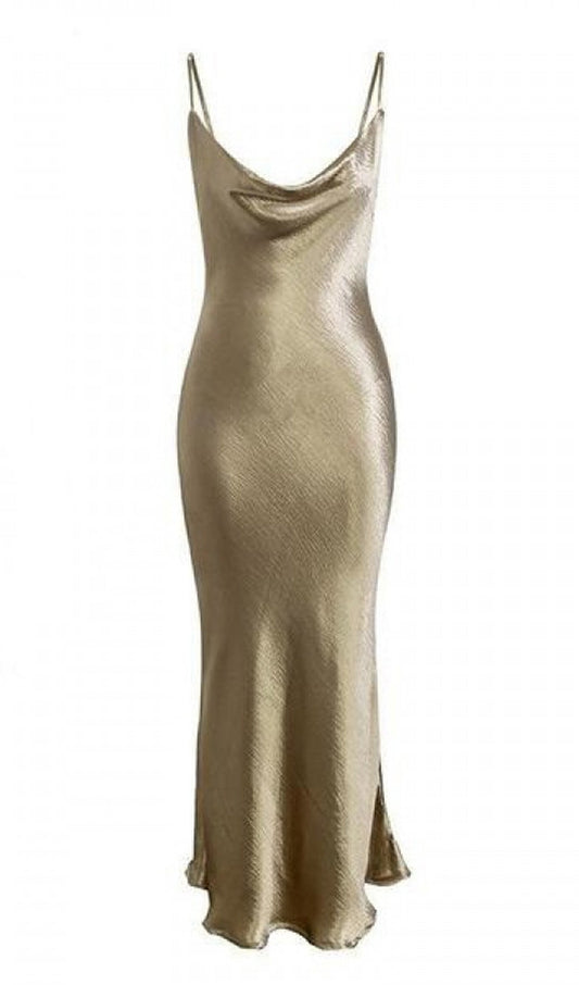 Satin Cowl Neck Backless Slip Dress