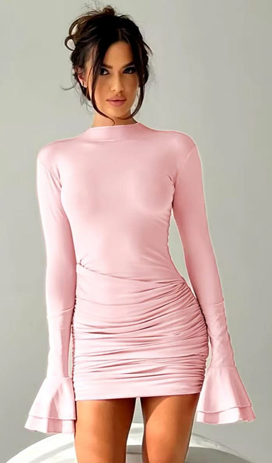 Pleated Mini Dress Baby Pink