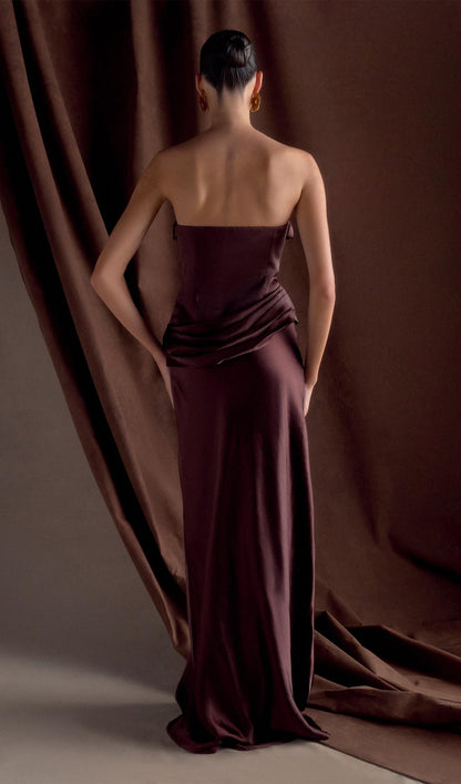 Strapless Satin Maxi Dress