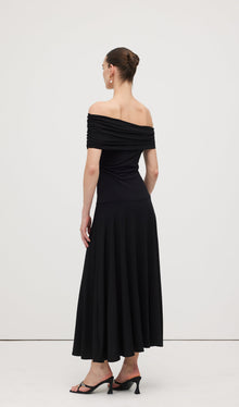 Off Shoulder Draped Midi Dress