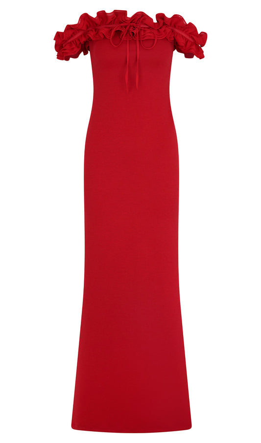 Ruffle Off Shoulder Maxi Dress