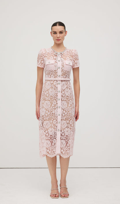 Lace Diamante Bow Midi Dress