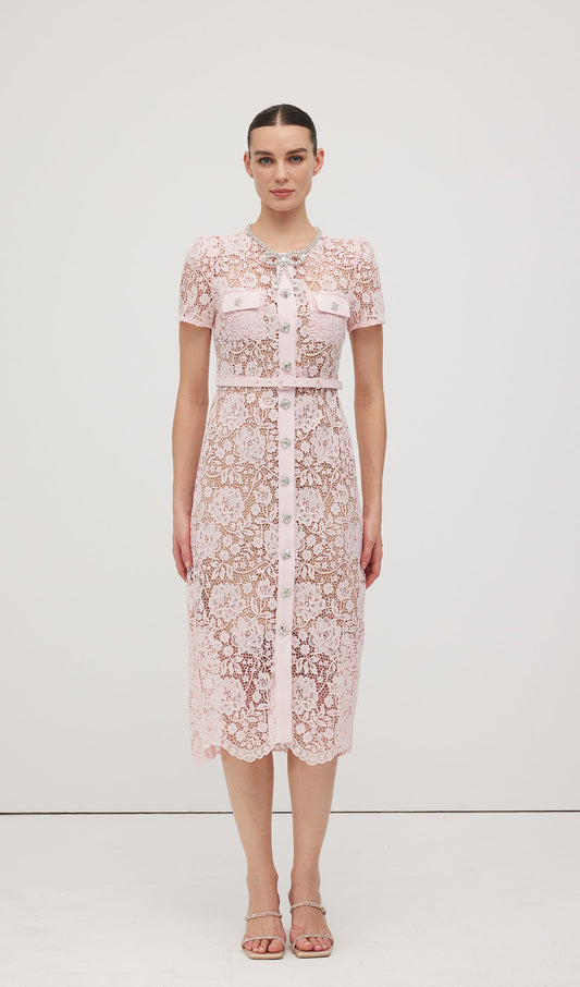 Lace Diamante Bow Midi Dress