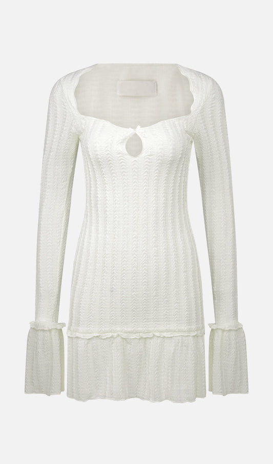 Pointelle Long Sleeve Mini Dress