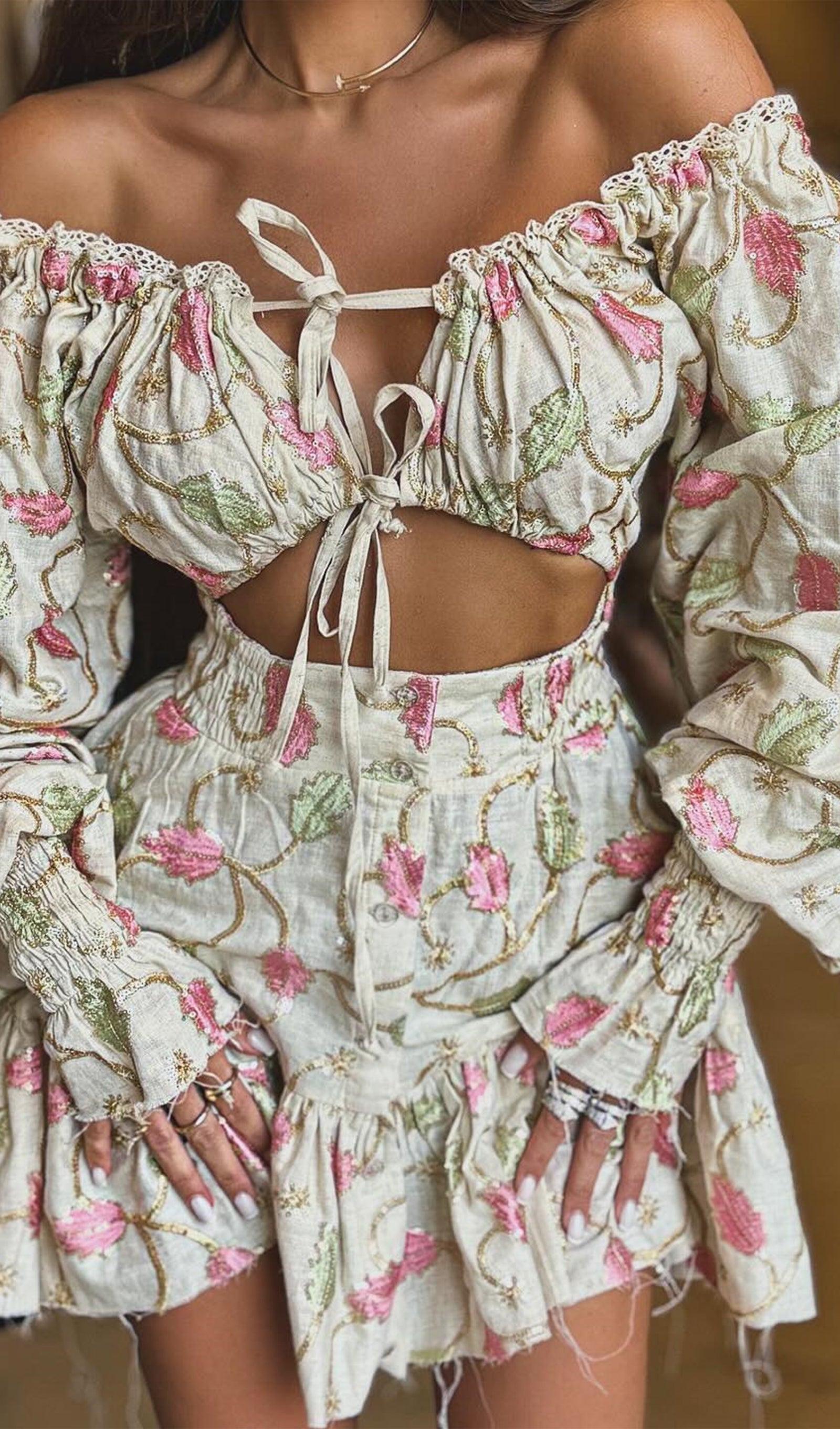 Lace Up Mini Dress Two Piece Set