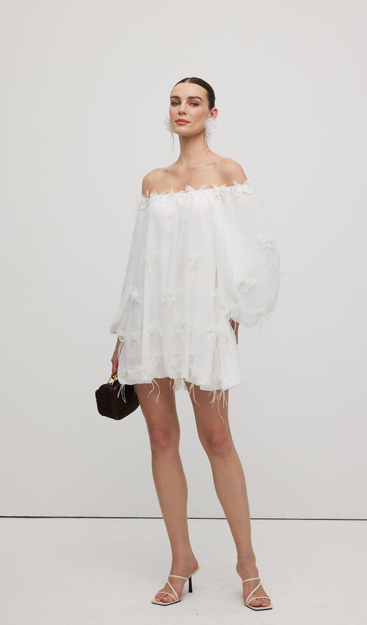 Off Shoulder With Butterfly Embellished Mini Dress